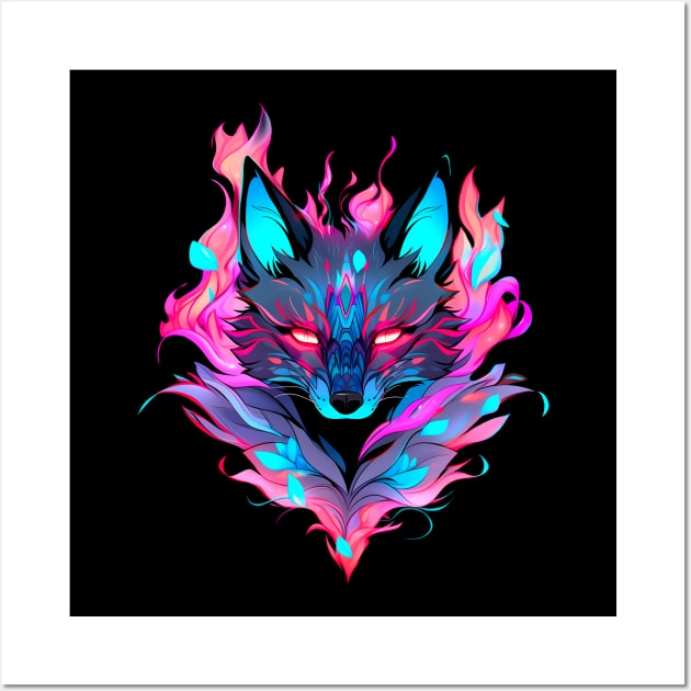 Fire fox, pink and blue Wall Art by NemfisArt